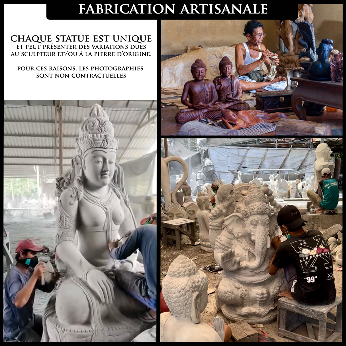 Fabrication artisanale. chaque statue est unique et peut présenter des variations dues au sculpteur et/ou à la pierre d'origine. pour ces raisons les photographies sont non contractuelles