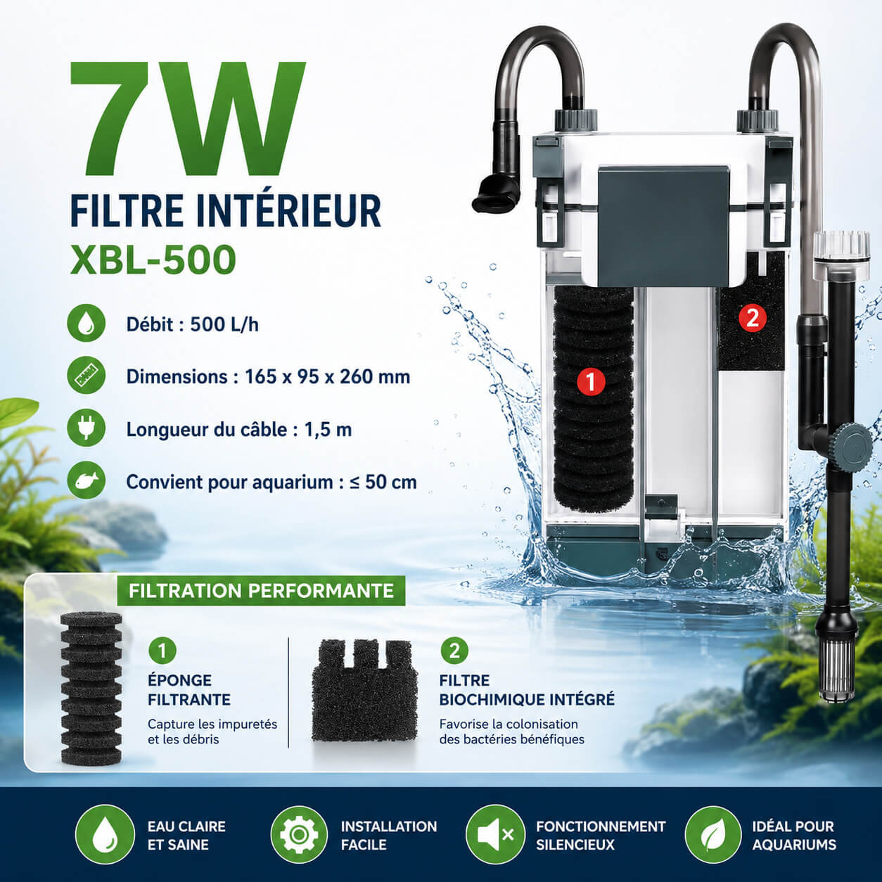 Sunsun XBL-500 caracteristiques 7W 500 L par heure