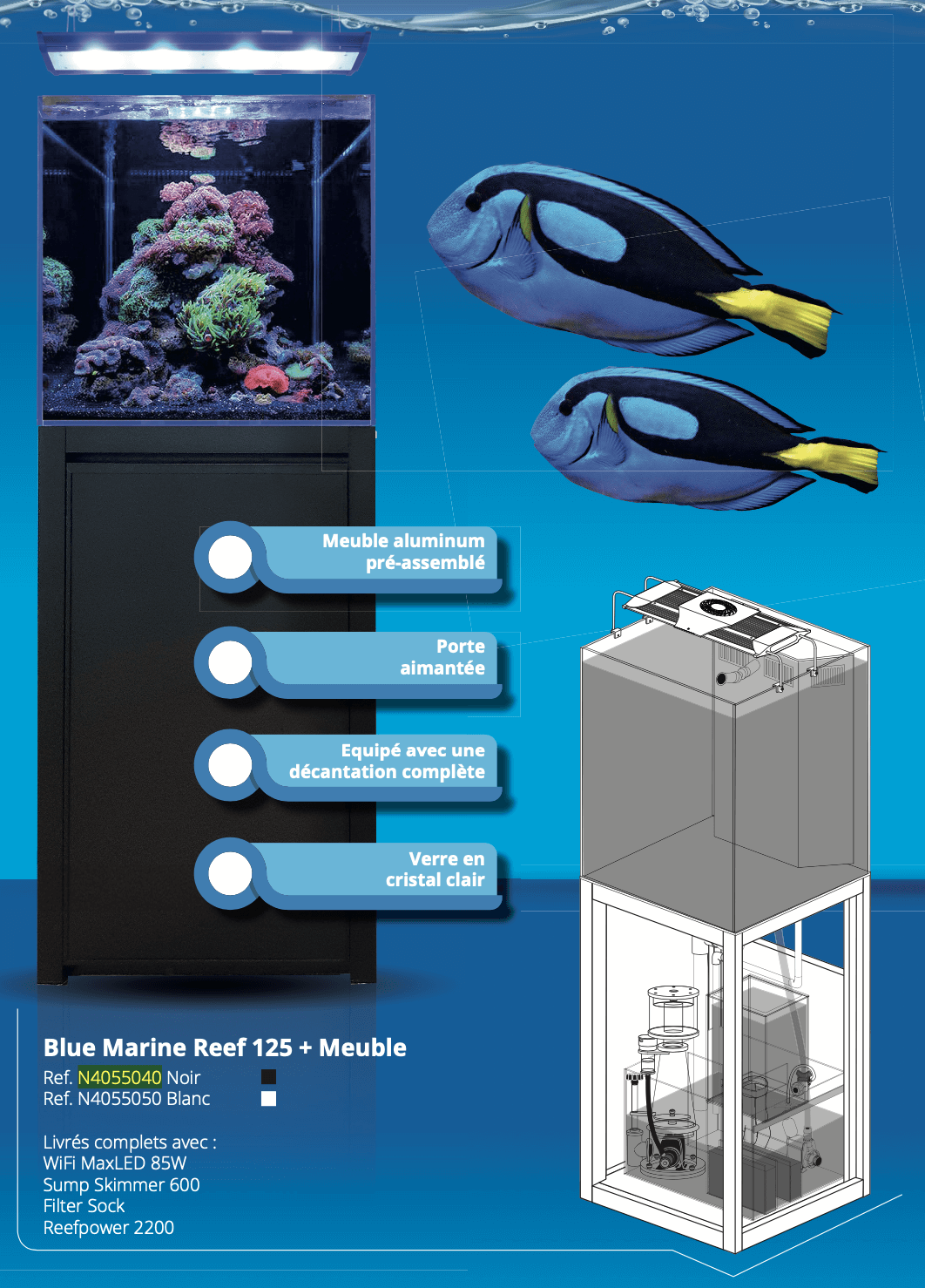 Refroidisseur BlueMARINE 400 pour aquarium de 100 à 400 litres (Pompe  offerte avec tuyauterie)