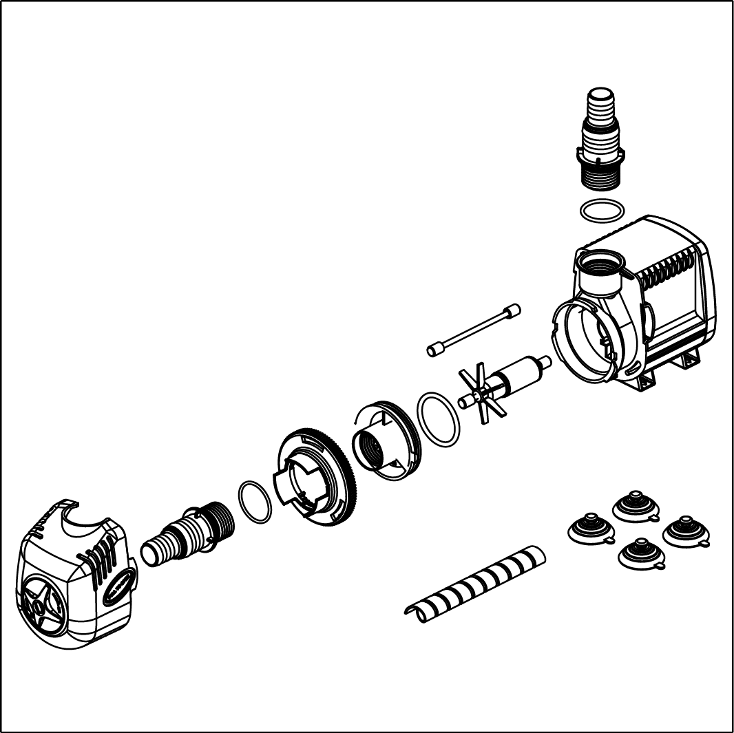 Vue éclatée des pièces composants la pompe Sicce Syncra Silent 1.5 Conformément à la volonté de SICCE de fournir des produits de qualité avec une grande durée de vie, toutes les pièces détachées de ce produit sont disponibles à la vente.