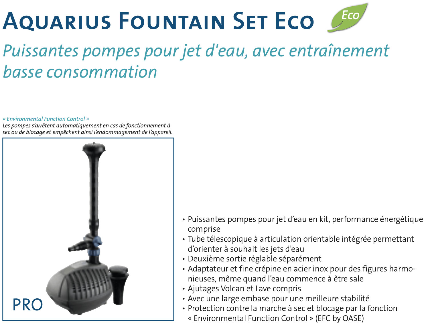 Courbes d'utilisation des pompes Oase Aquarius Fountain Set Eco
