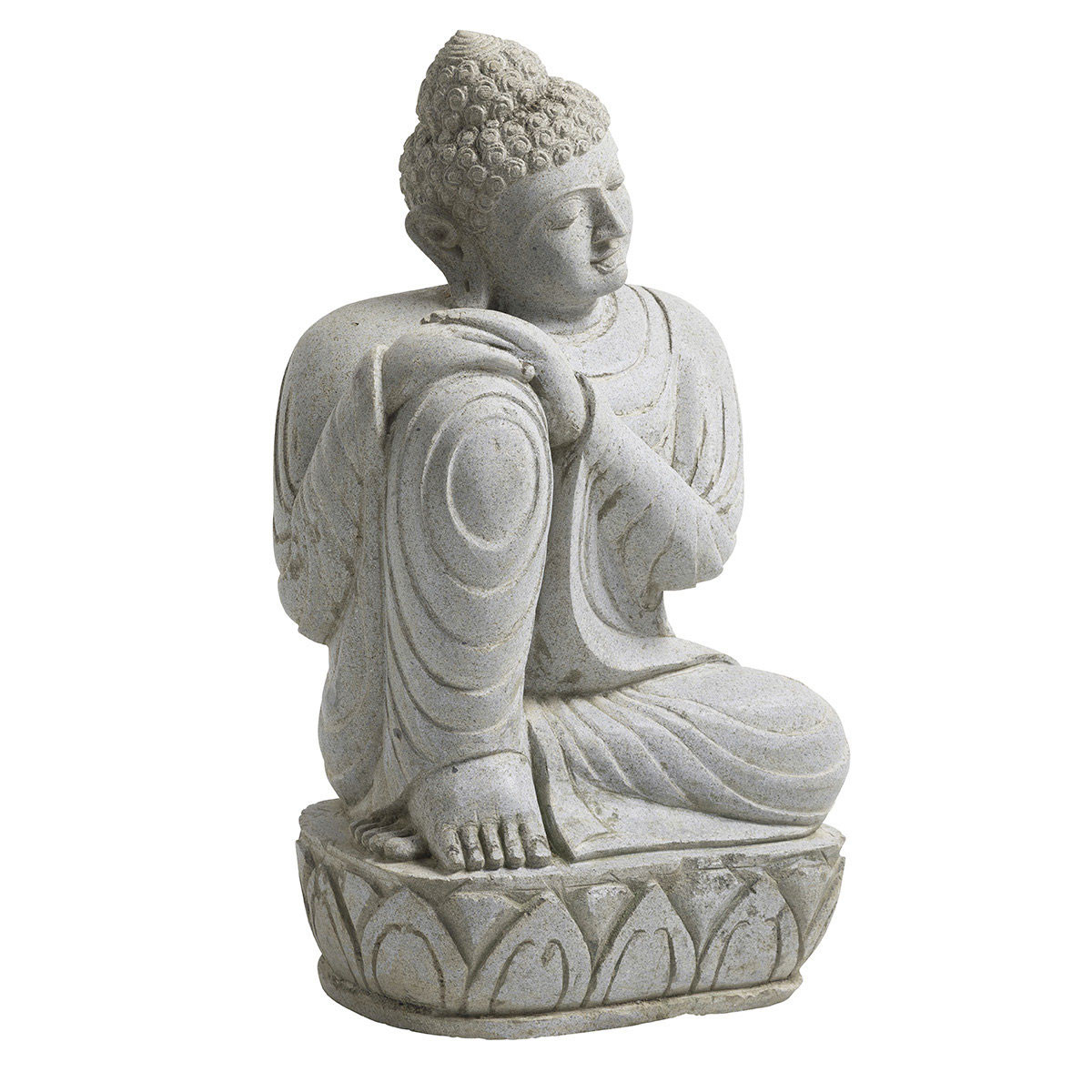 Statue représentant un buddha assis de 60cm en riverstone, idéale en décoration de jardin ou d'intérieur