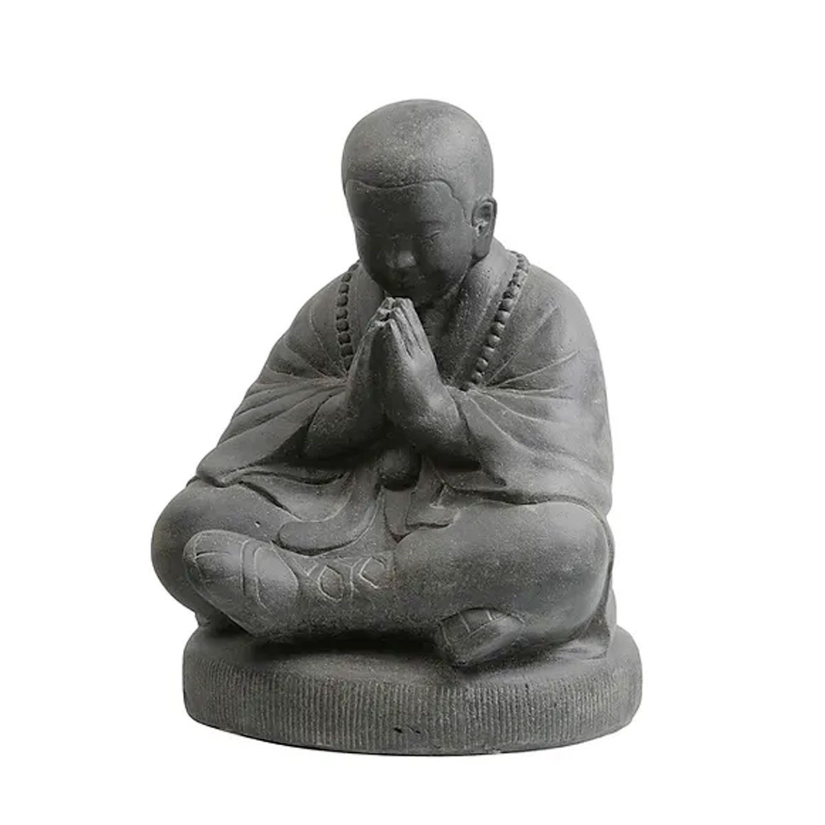Statue de 80cm en pierre représentant un moine chinois assis. Idéale en décoration d'intérieur, de jardin ou pour un espace zen