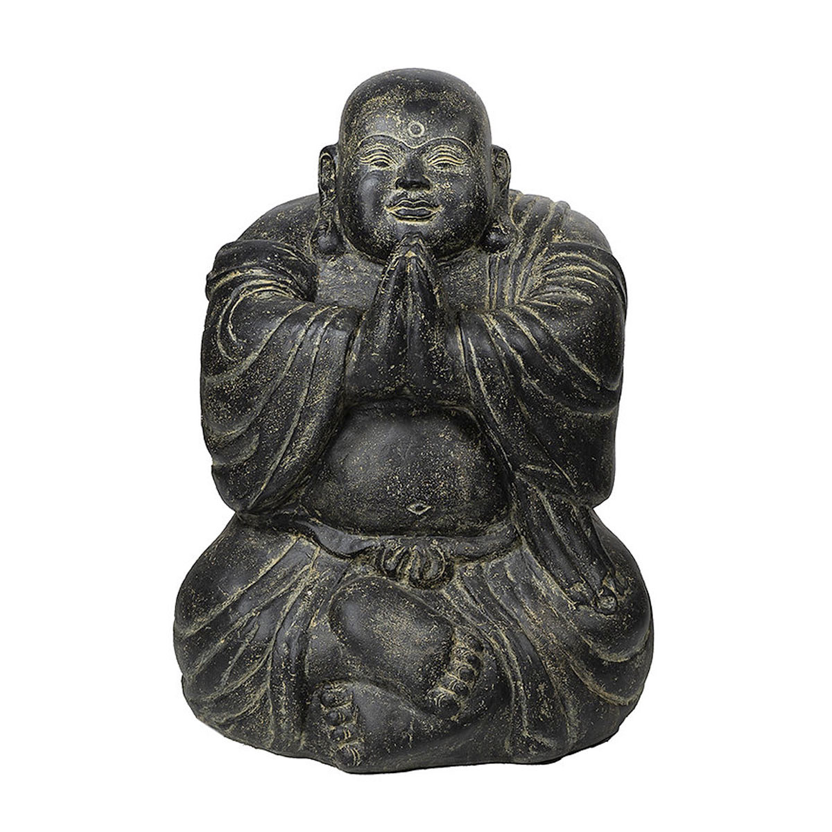 Statue de 80cm représentant un gros moine chinois assis. Idéale en décoration d'intérieur ou de jardin