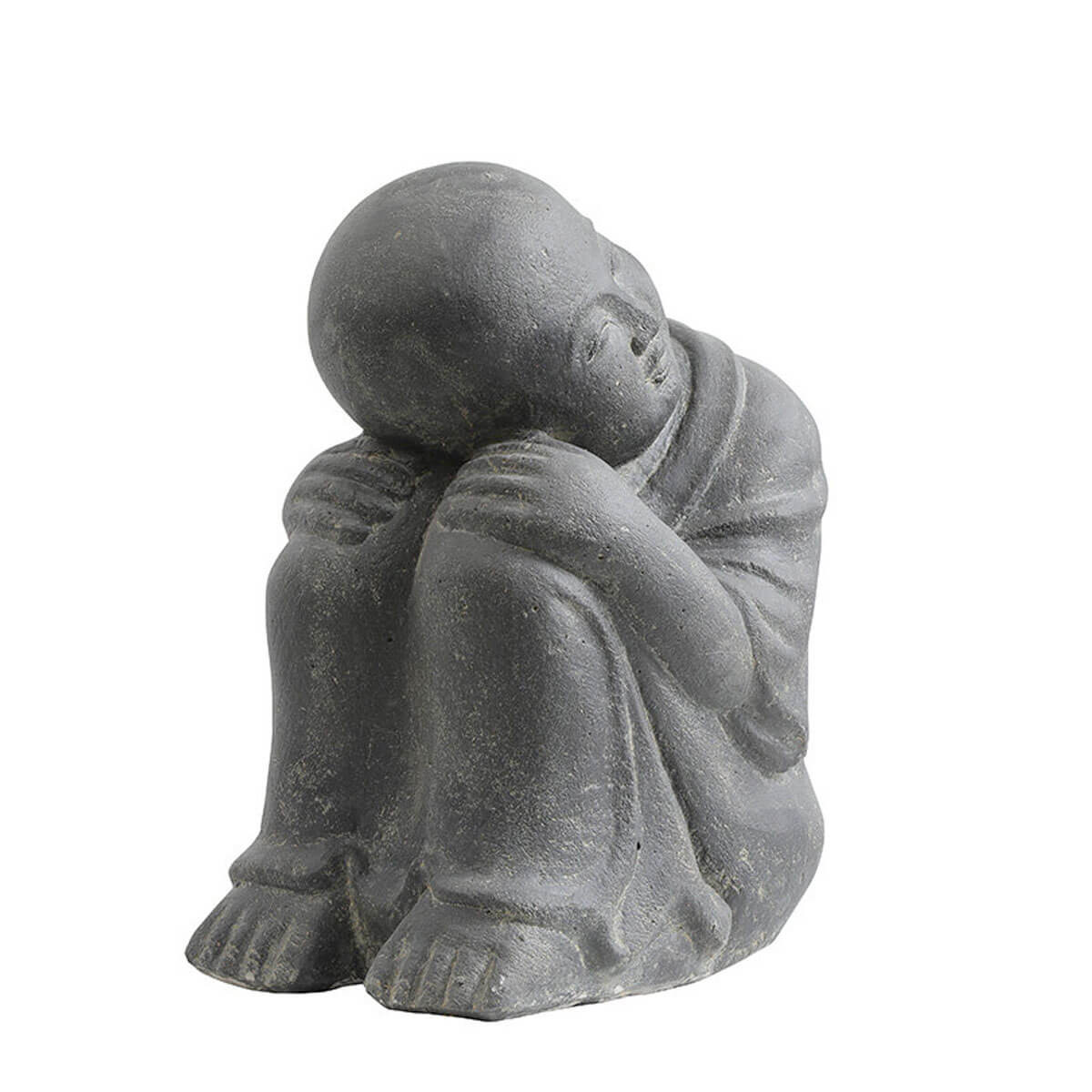 Statue en pierre reconstituée de 40cm représentant un moine qui dort, idéale en décoration d'intérieur ou de jardin
