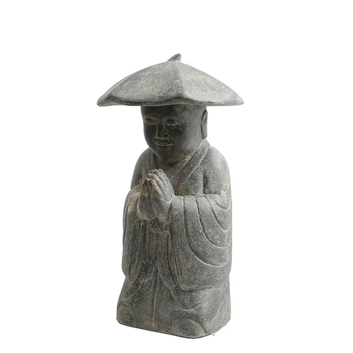 Statue de 80cm en pierre reconstituée, fabriquée par nos artistes indonésiens. Représente un moine à chapeau, idéale en décoration de jardin.