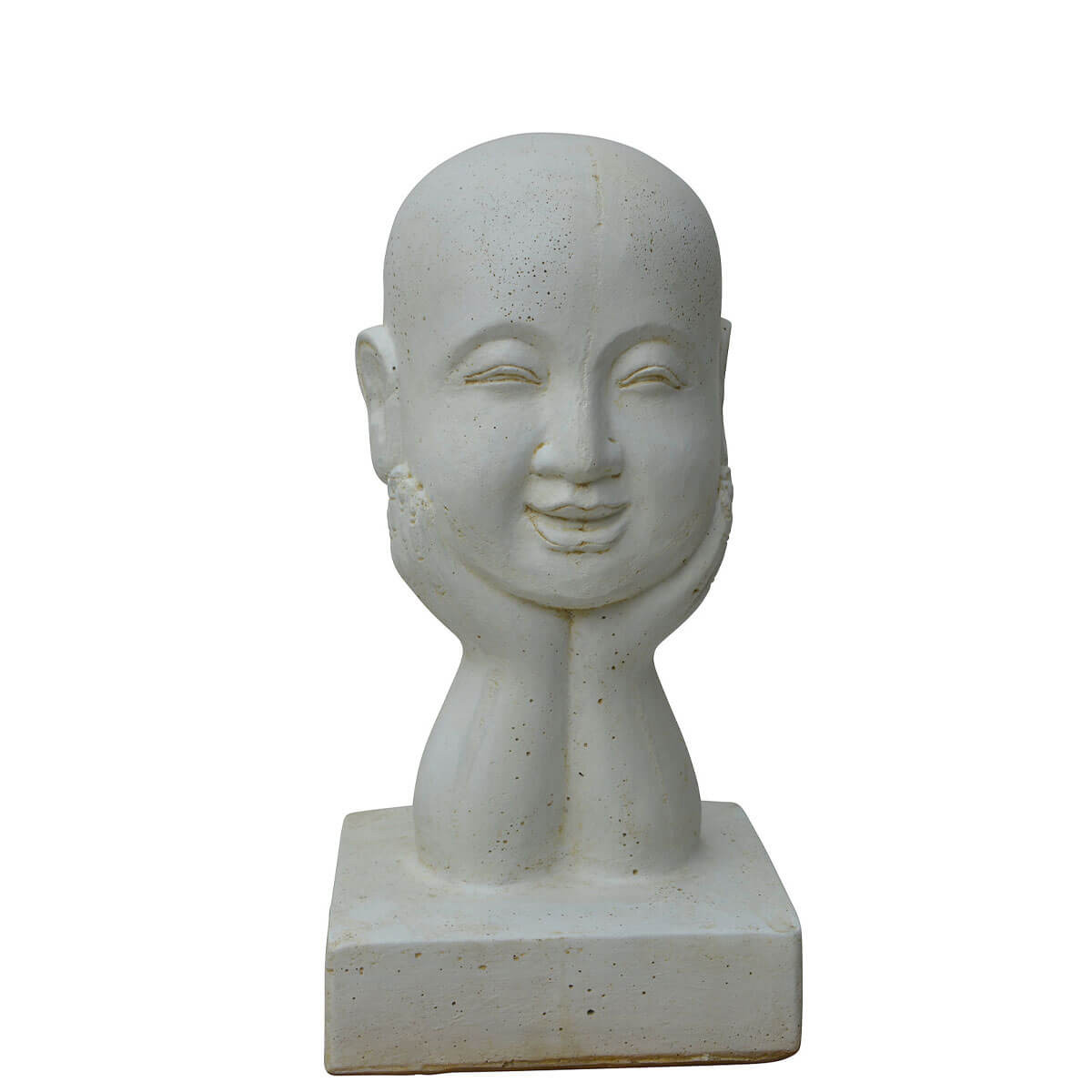 Statue de 56cm en pierre représentant une tête dans les mains