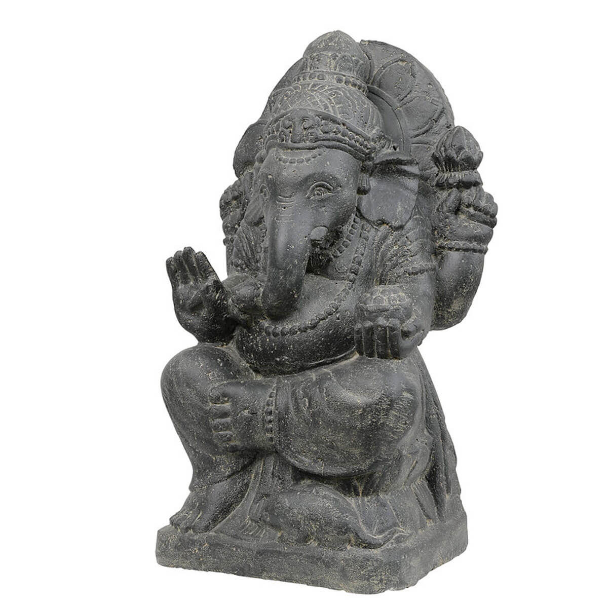 Statue de 50cm en pierre représentant Ganesh Assis, idéale en décoration d'intérieur ou de jardin