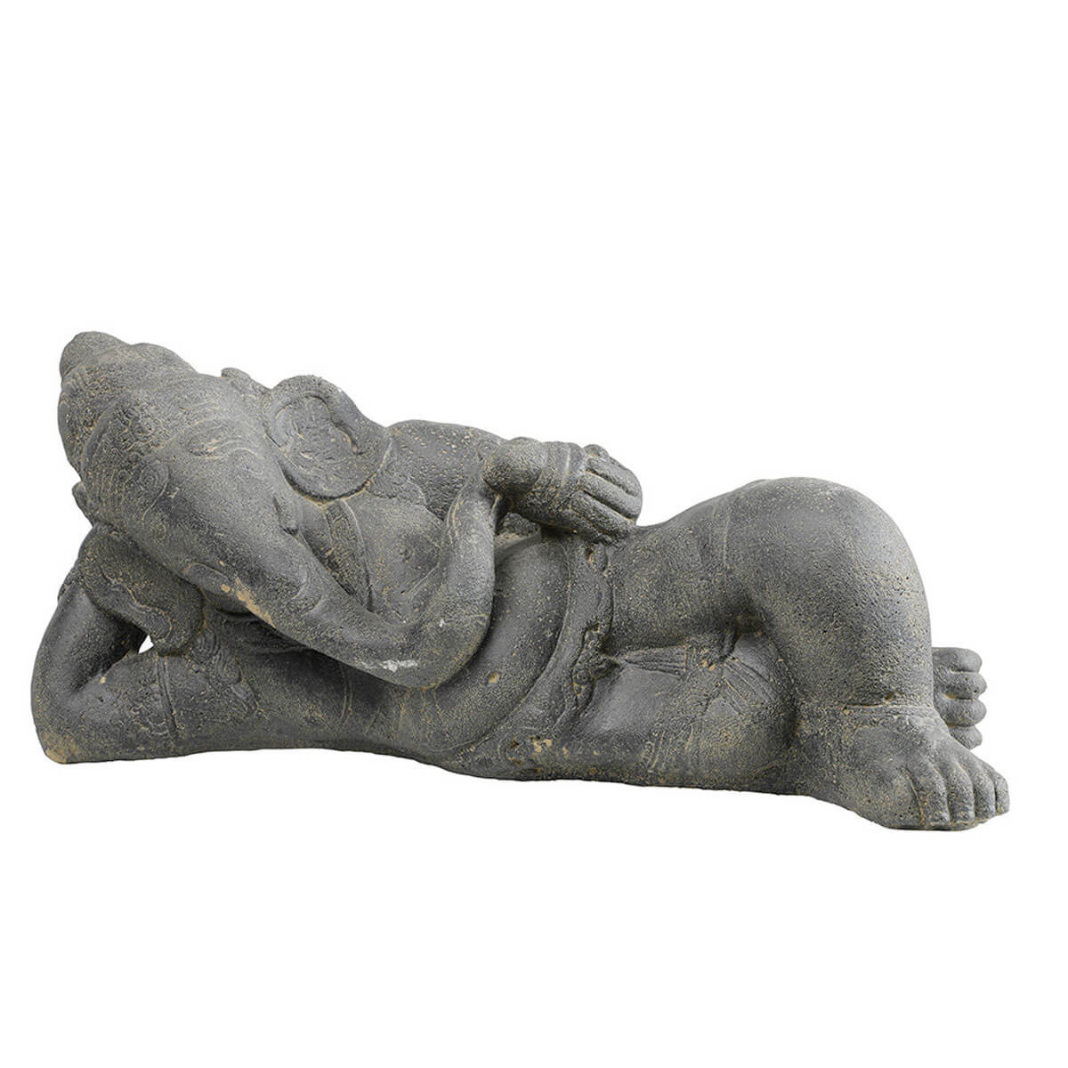 Statue en pierre de 52cm représentant Ganesh couché, idéale en décoration d'intérieur ou de jardin