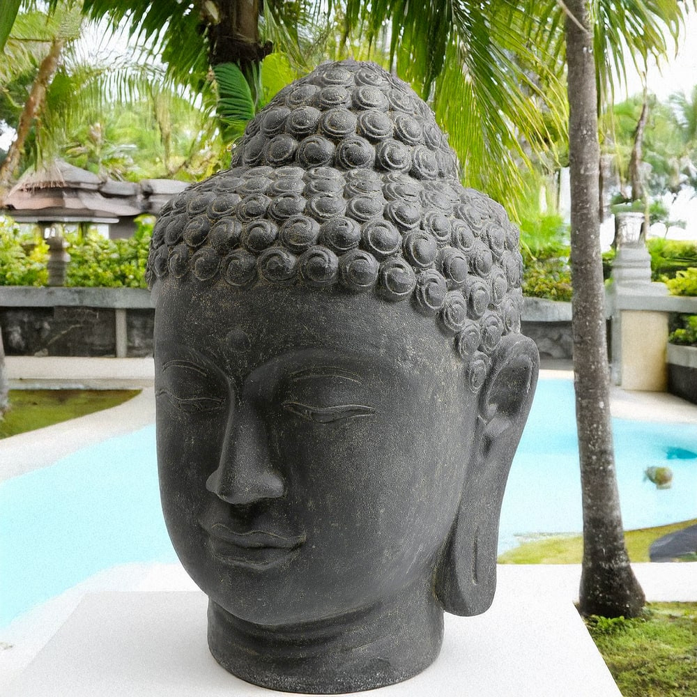 Statue représentant une tête de bouddha de 125cm idéale pour la décoration d'intérieur, la décoration de jardin ou d'un espace zen