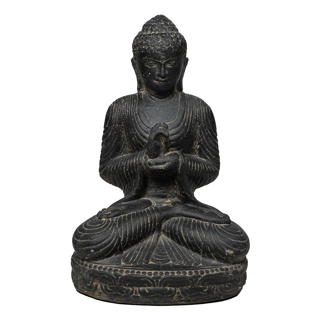 statue de buddha assis de 45cm de hauteur en position de salutations. Idéale en décoration d'intérieur, pour un espace de détente ou zen par exemple. Très belle décoration de jardin résistante au gel
