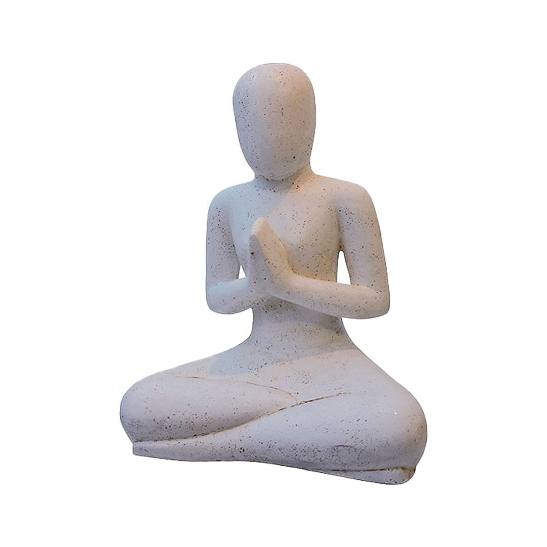 Statue de Yoga blanc de 80cm en position salutation, idéale pour un espace de détente zen ou un centre de relaxation