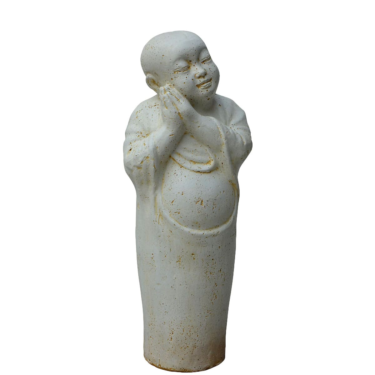 Statue de moinde debout blanc de 80cm, idéale en décoration extérieur de jardin ou pour un espace zen par exemple dans une maison