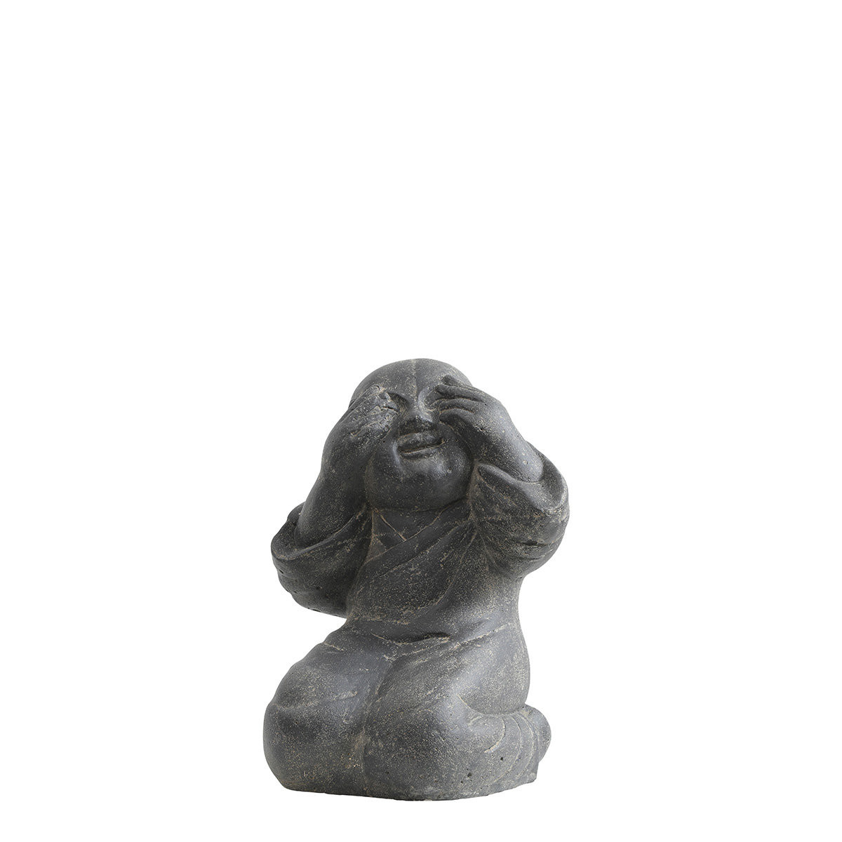 Statue de 40cm représentant un moine qui se cache les yeux.