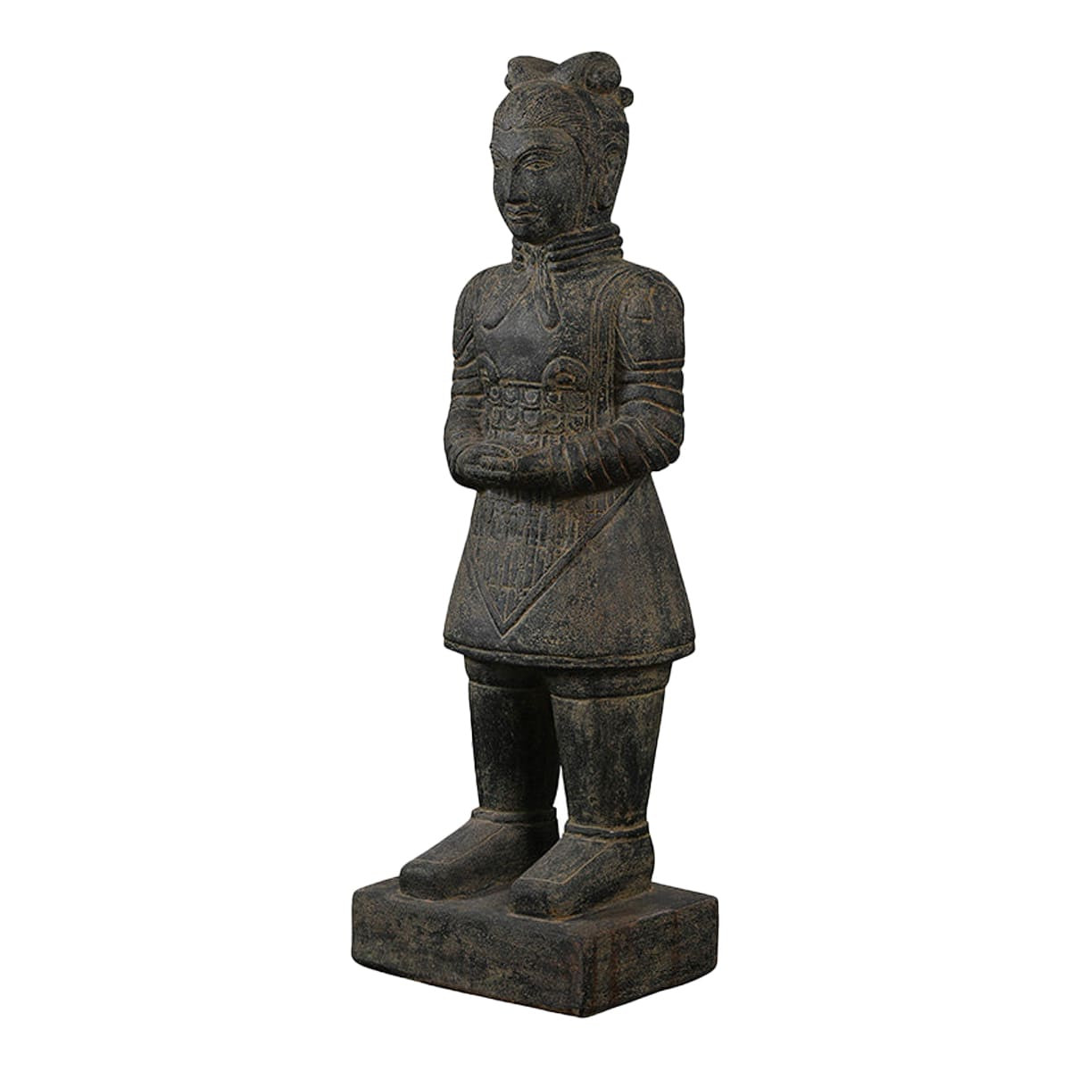 Statue représentant un guerrier chinois debout, idéal en décoration de jardin, d'intérieur ou pour un bassin avec des koïs