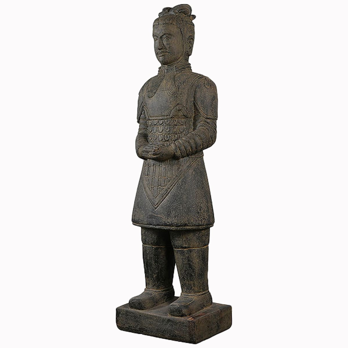 Statue représentant un guerrier chinois debout, idéal en décoration de jardin, d'intérieur ou pour un bassin avec des koïs