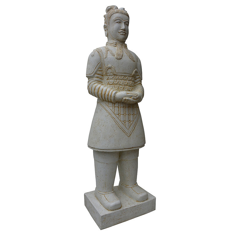Statue représentant un guerrier chinois debout, idéal en décoration de jardin, d'intérieur ou pour un bassin avec des koïs
