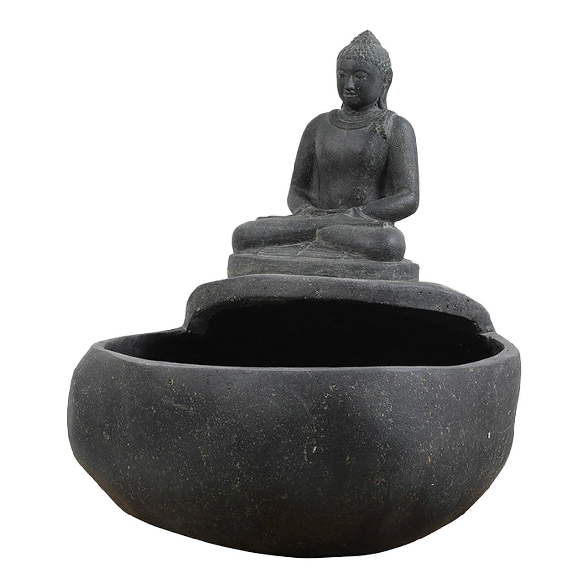 SEDA Bouddha assis avec bassin à lotus de 50cm environ de largeur, idéale en décoration d'intérieur ou d'extérieur. Pour un espace spa, jacuzzi, détente ou en décoration d'hôtel par exemple.