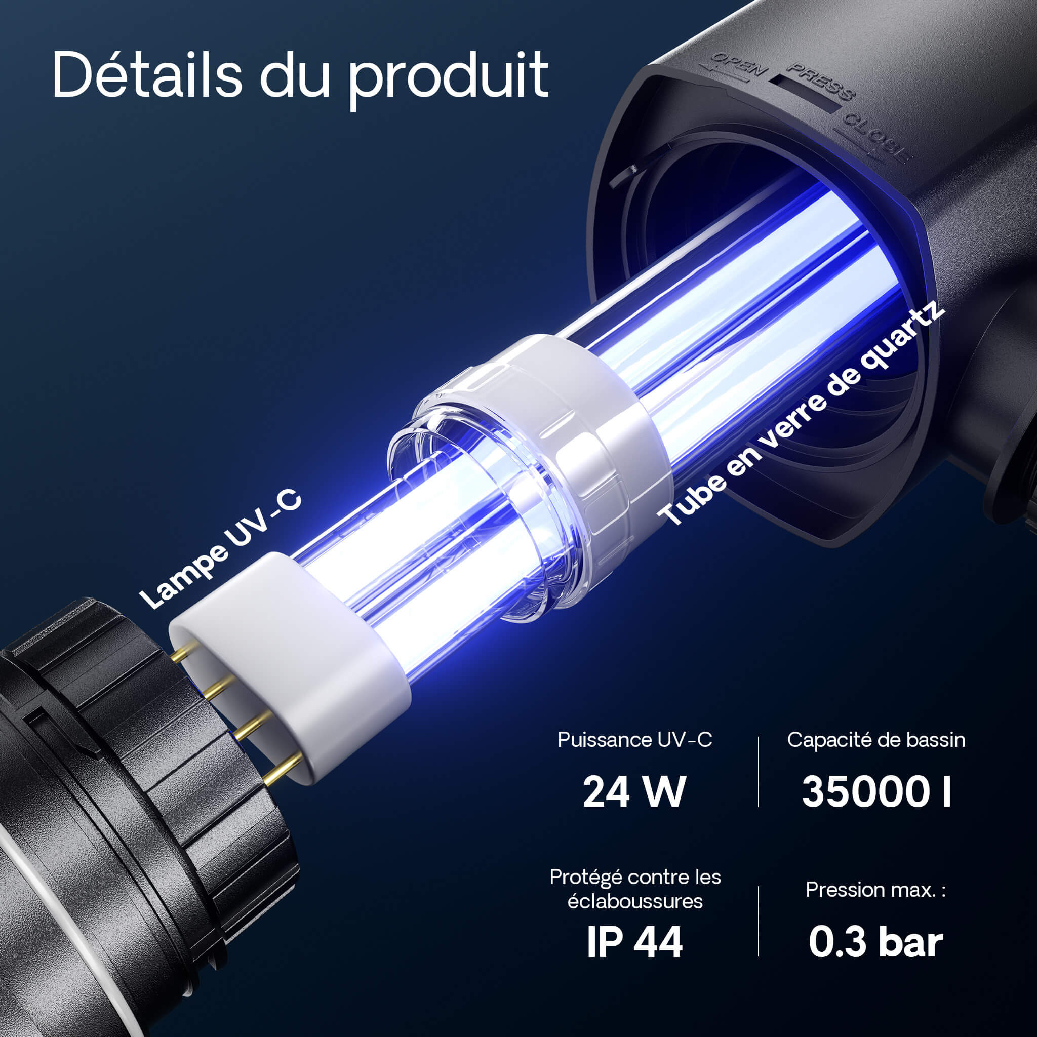 Lampe UV-C 24W tube quartz SunSun CUV-224
