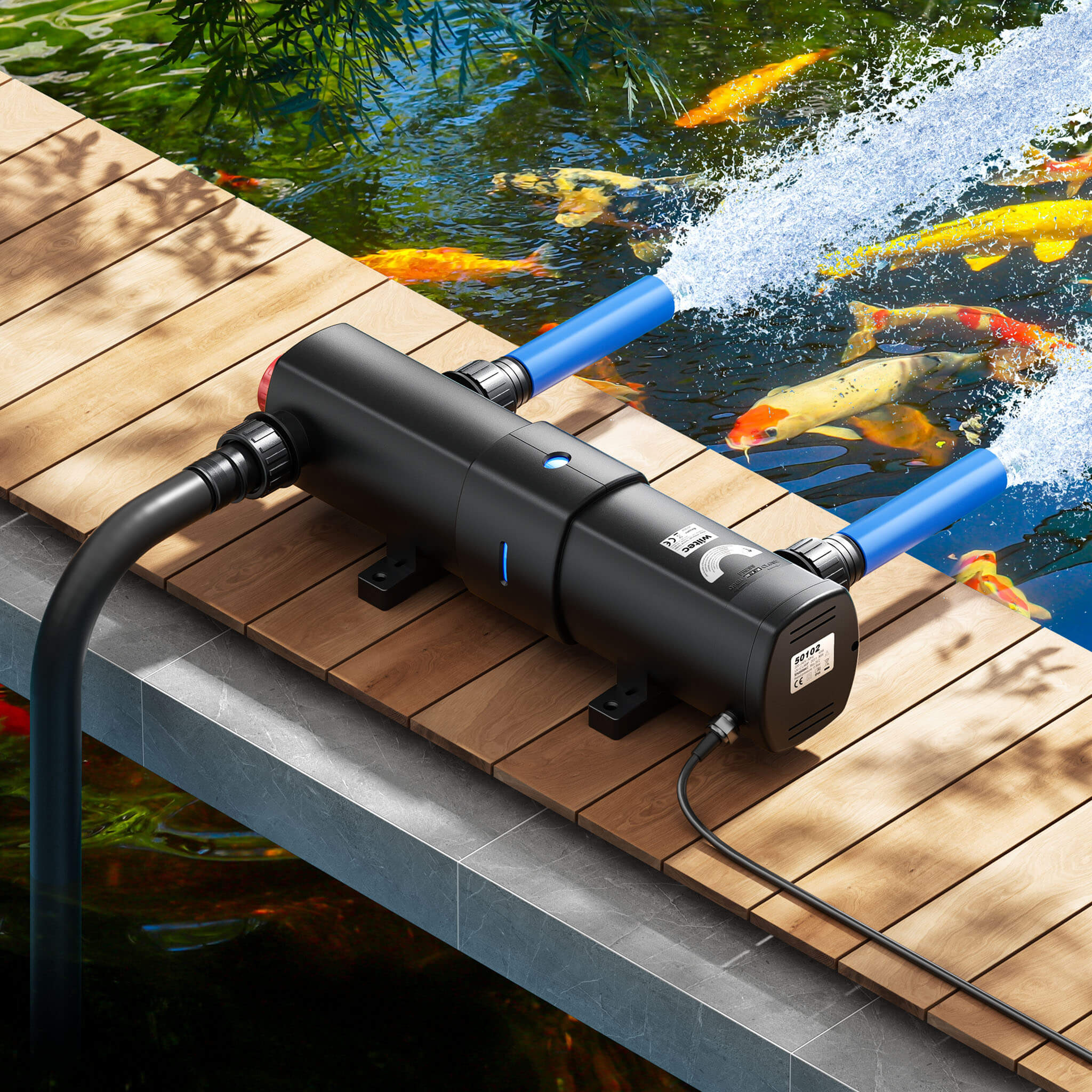 SunSun CUV-236 installe terrasse bois bassin kois tuyaux raccordes