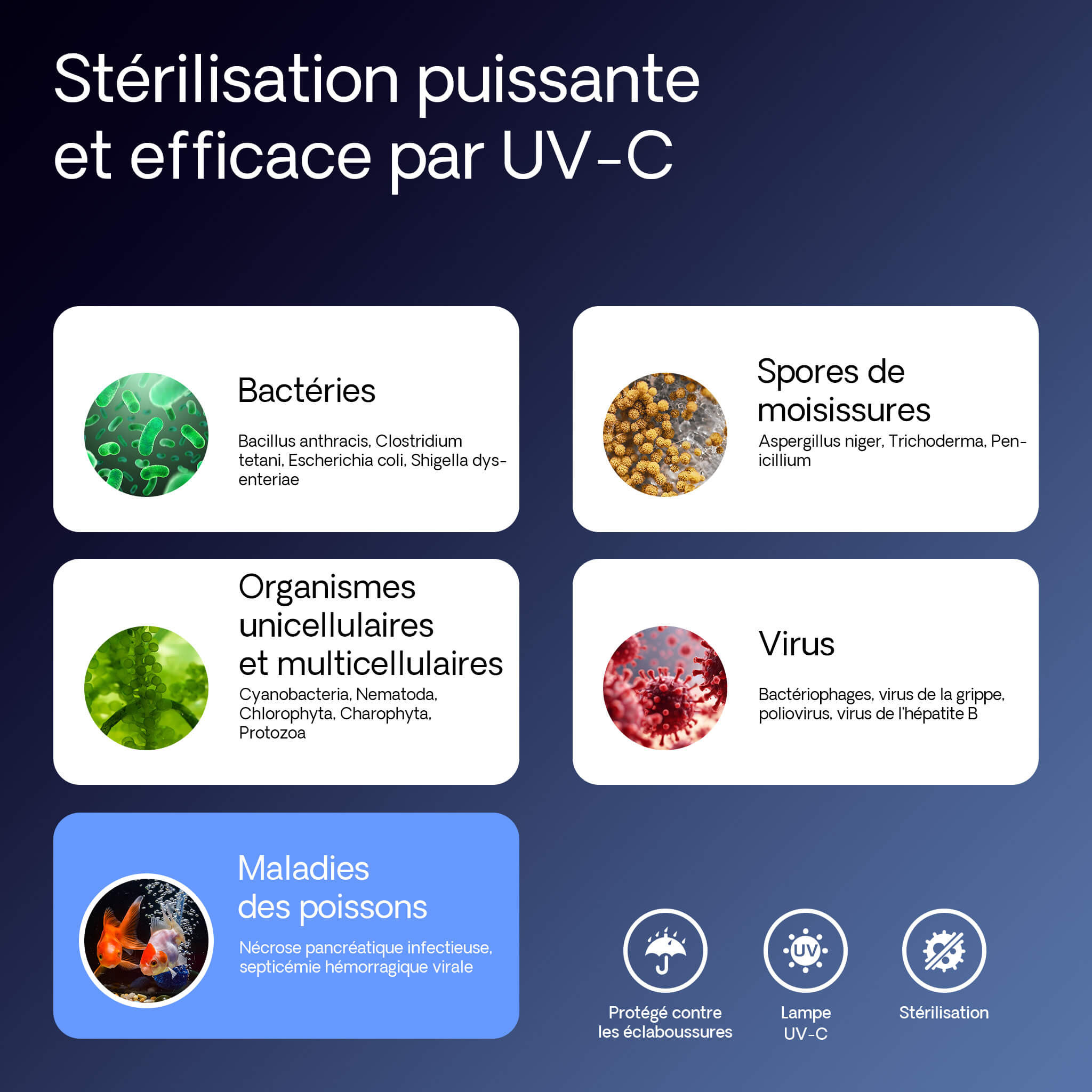 SunSun CUV-236 sterilisation UV-C bacteries virus spores maladies poissons