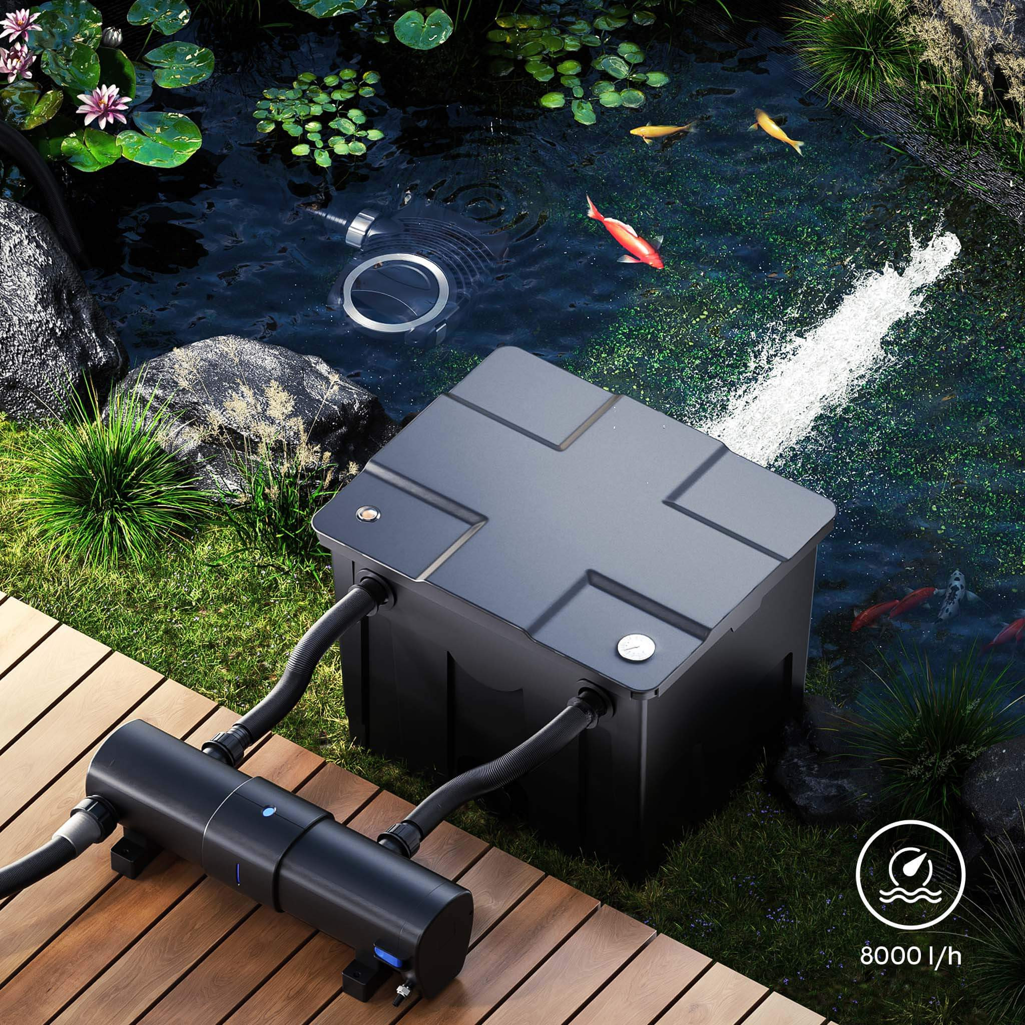 SunSun CUV-2072 installation complete avec filtre bassin debit 8000 l/h