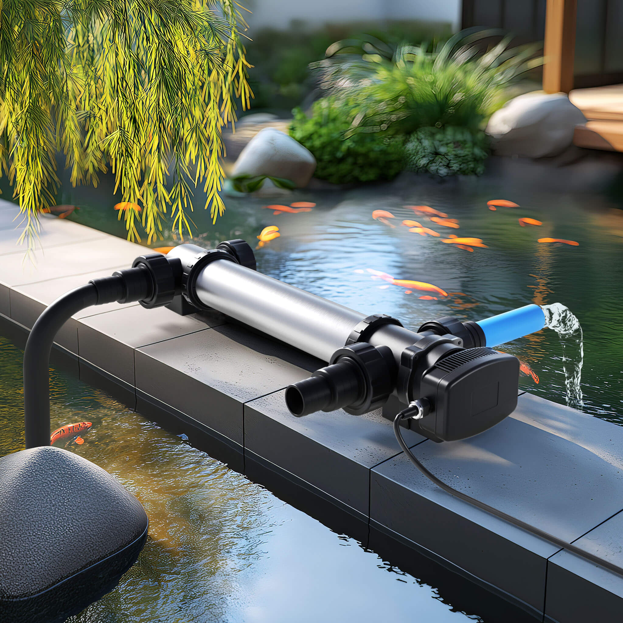 SunSun CUV-755 installe au bord d un bassin a kois