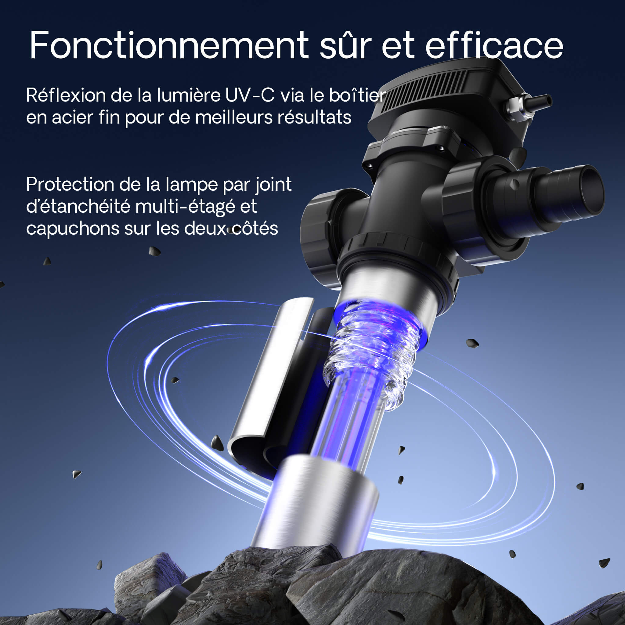 SunSun CUV-755 boitier inox reflecteur et joint d etancheite multi etage