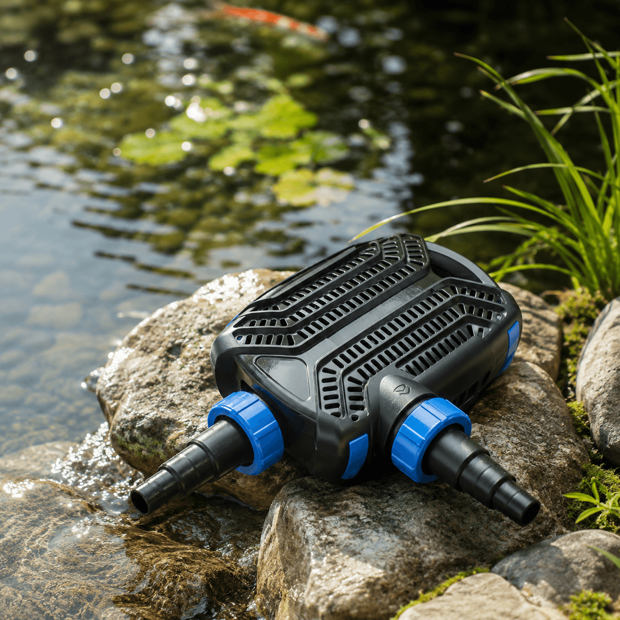 Sunsun CTF-4800B pompe installee au bord d'un bassin